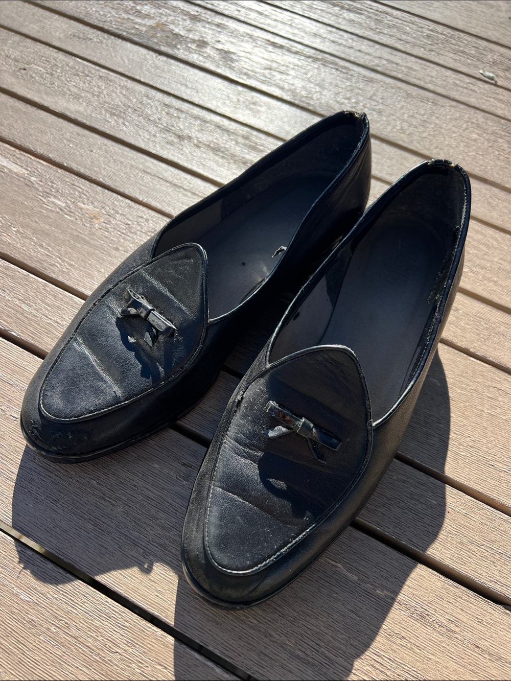 Stuart Weitzman Black Leather Tassel Loafers